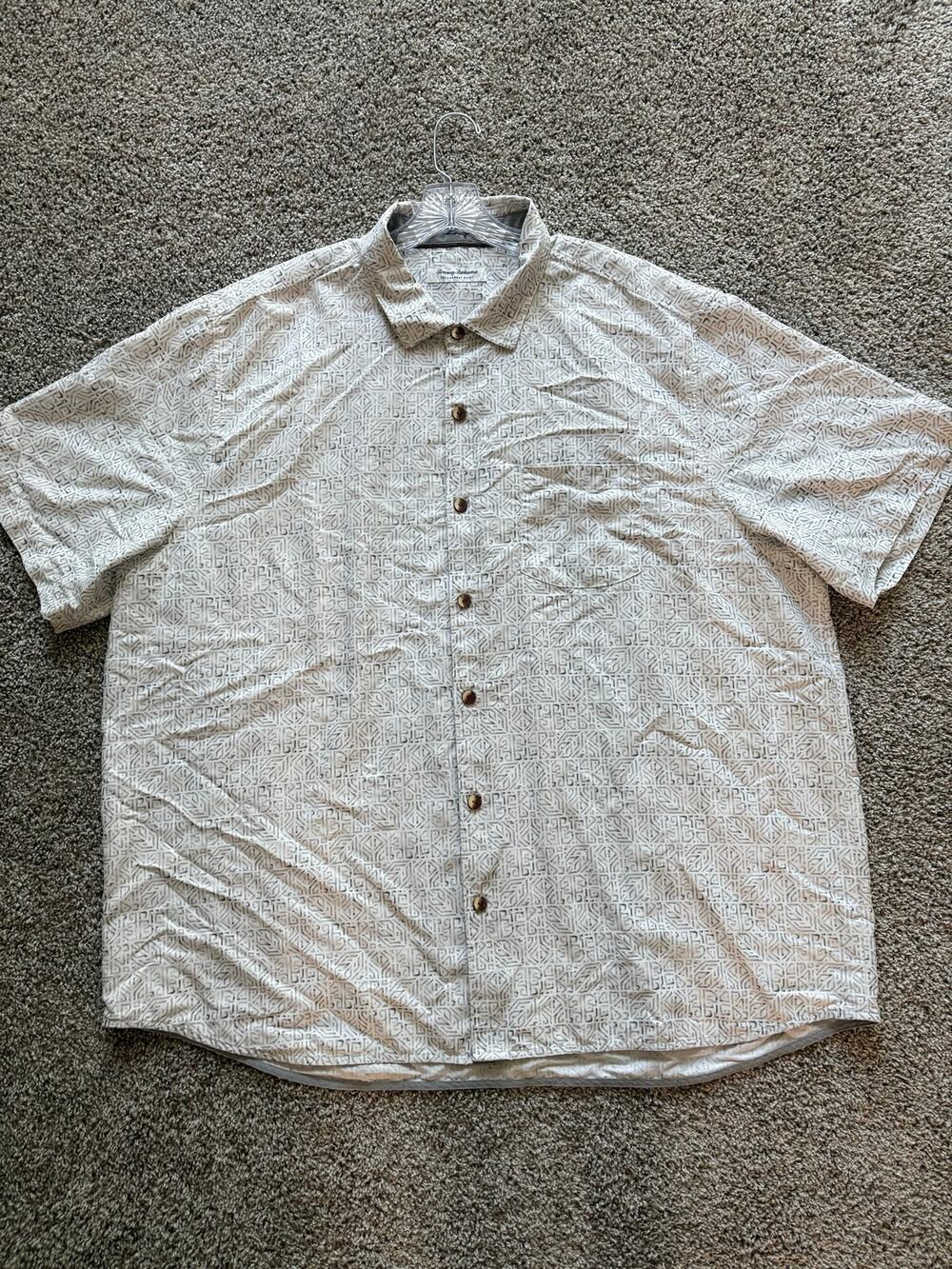 Tommy Bahama Coconut Point Short Sleeve Button Up Shirt Grey White 3XLT